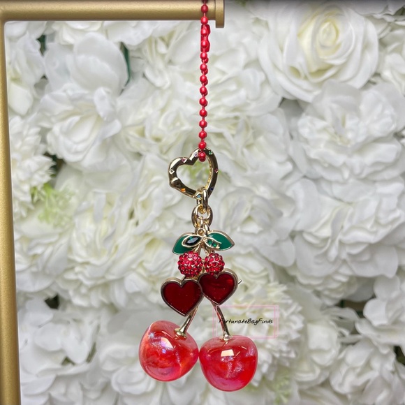 Red Cherry Bag Charm FortunateBagFinds Iridescent Glitter Cherries Purse Charm - Picture 12 of 12